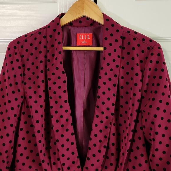 Elle Womens Plum Polka-Dot Blazer Size LG Pleated Ruched Girlhood Fairycore - Picture 6 of 12